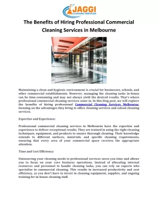 The Benefits of Hiring Professional Commercial Cleaning Services in Melbourne