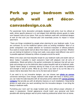 Perk up your bedroom with stylish wall art décor-canvasdesign.co.uk