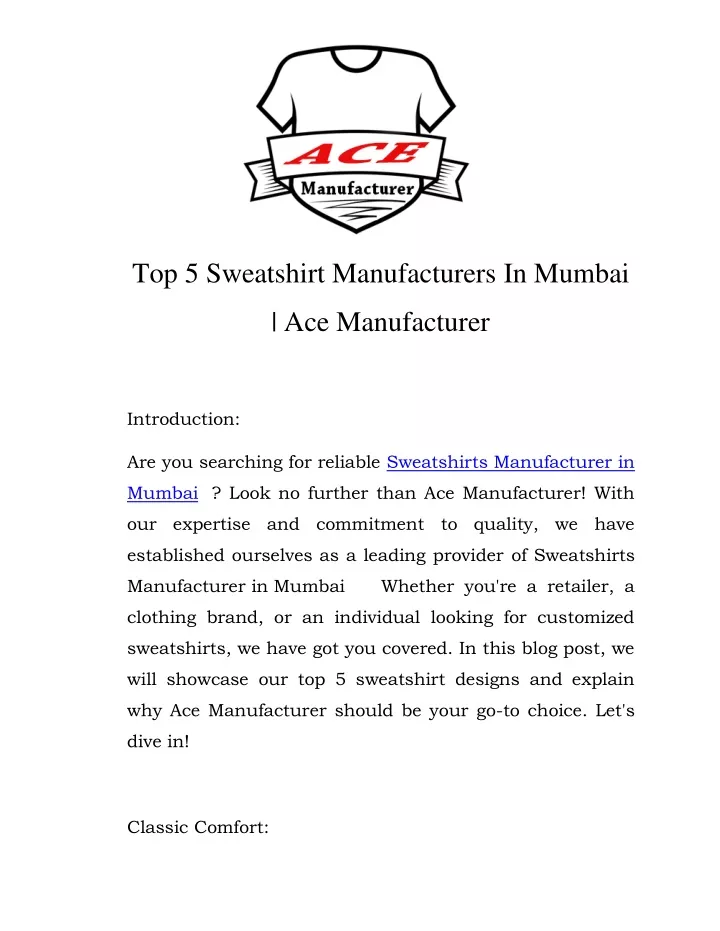 top 5 sweatshirt manufacturers in mumbai