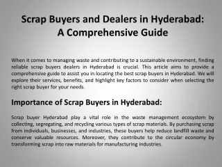 Scrap Buyers and Dealers in Hyderabad: A Comprehensive Guide