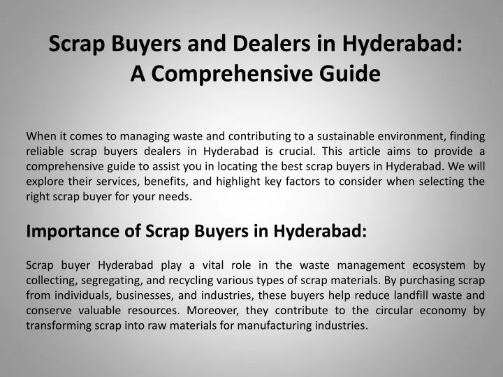 scrap buyers and dealers in hyderabad