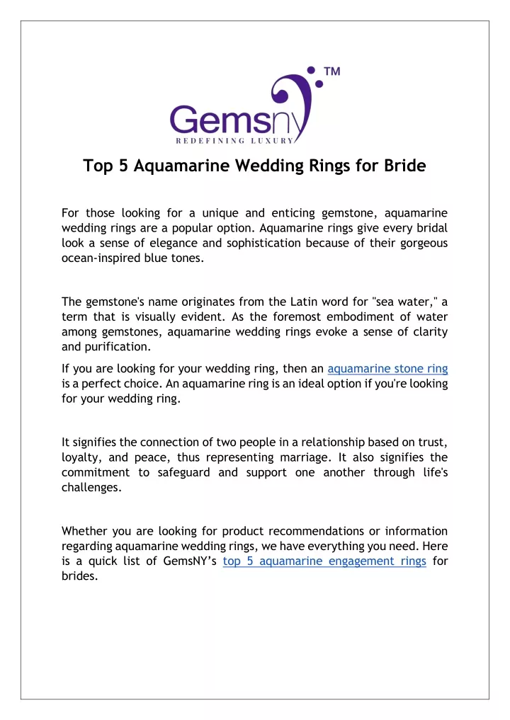 top 5 aquamarine wedding rings for bride