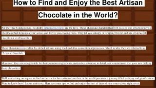How to Find and Enjoy the Best Artisan Chocolate in the World_