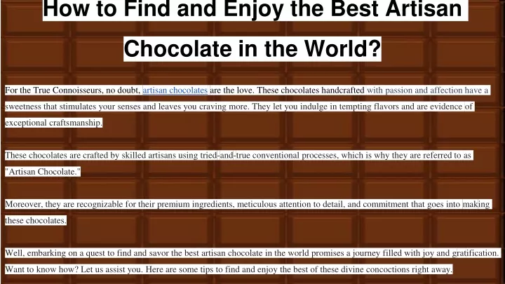 how to find and enjoy the best artisan chocolate in the world