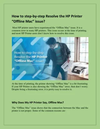 How to step-by-step Resolve the HP Printer “Offline Mac” issue?