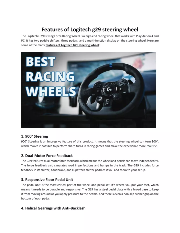 features of logitech g29 steering wheel