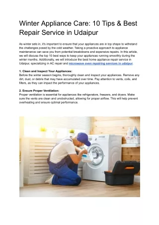 Winter Appliance Care_ 10 Tips & Best Repair Service in Udaipur