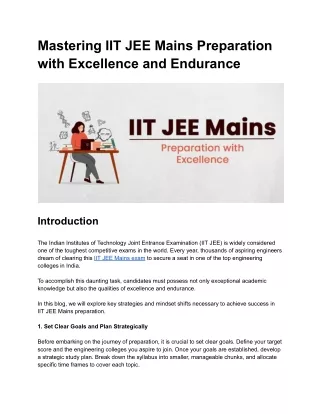 Mastering IIT JEE Mains Preparation with Excellence and Endurance