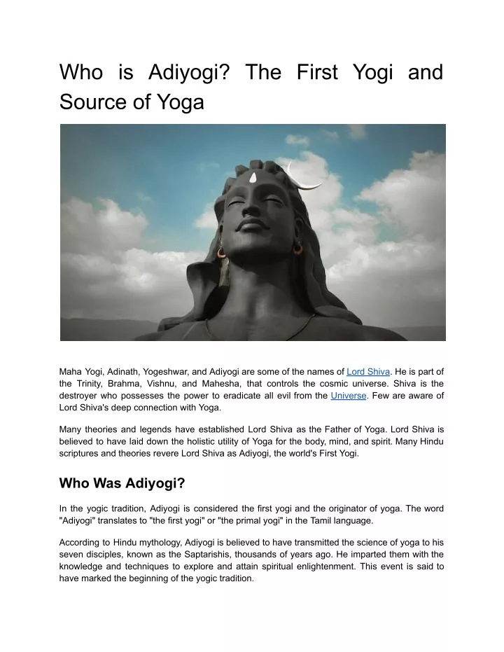 who is adiyogi the first yogi and source of yoga