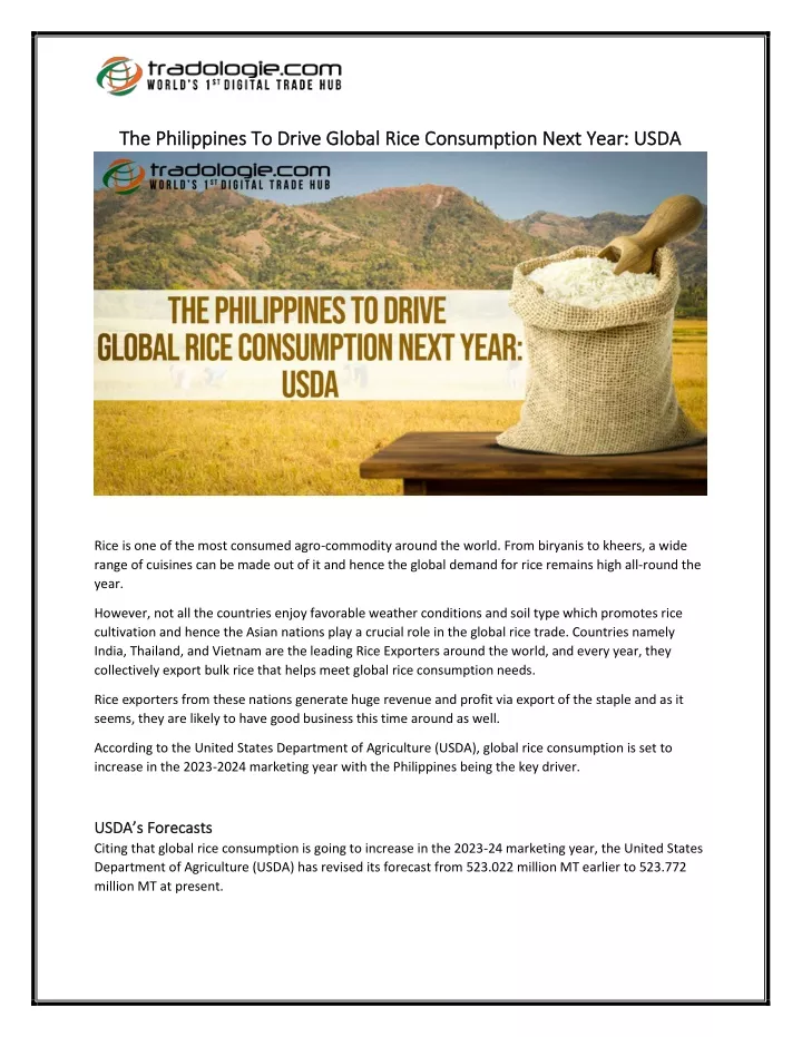 PPT The Philippines To Drive Global Rice Consumption Next Year USDA