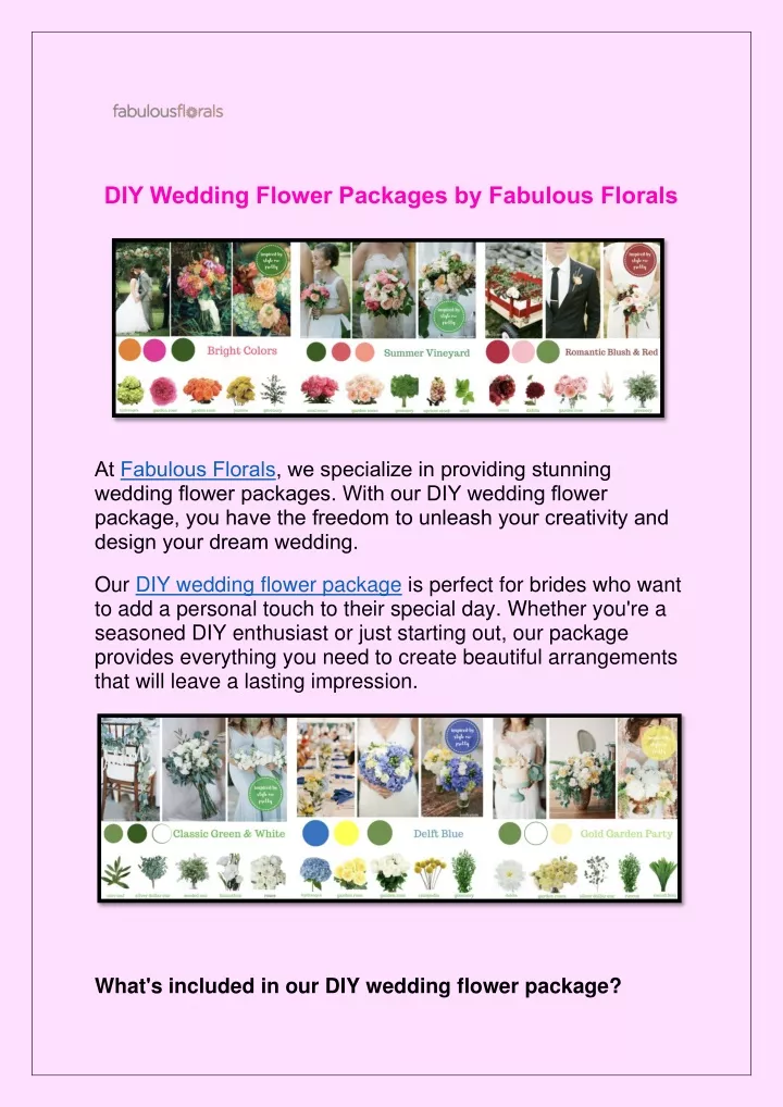 diy wedding flower packages by fabulous florals