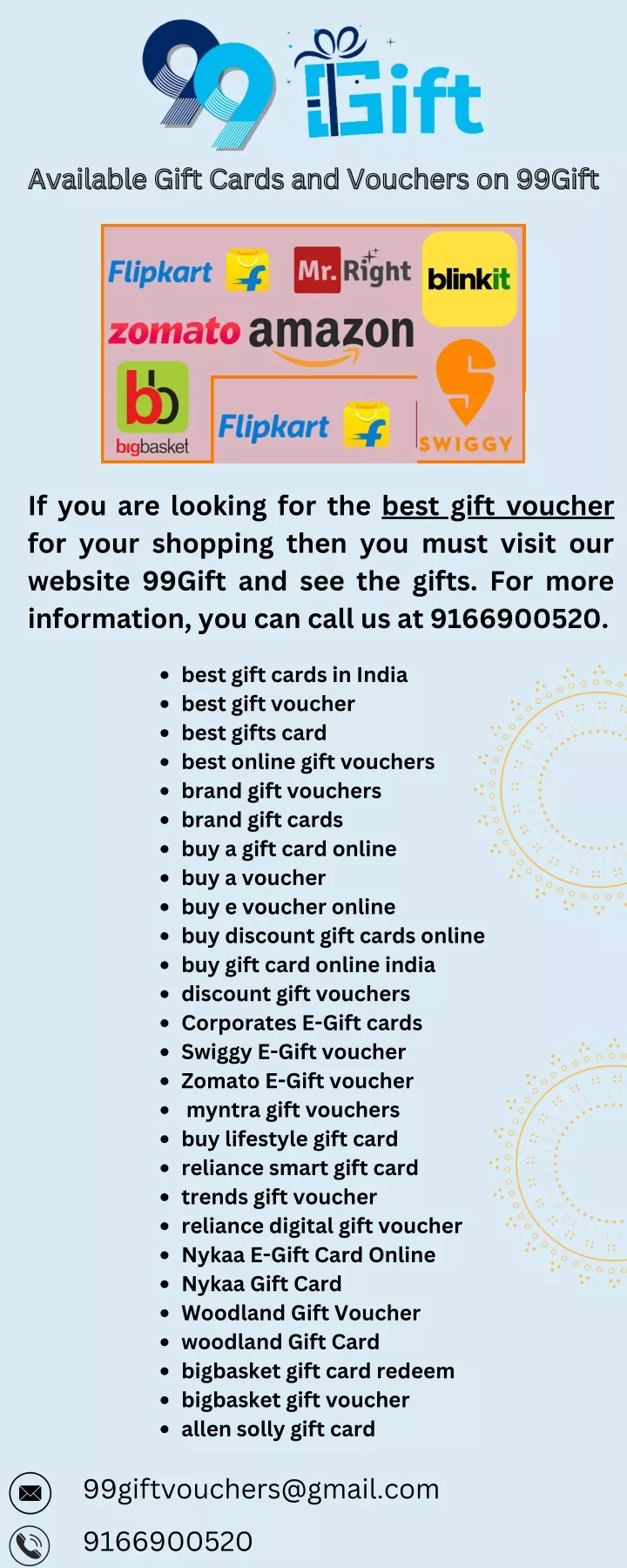 available gift cards and vouchers on 99gift