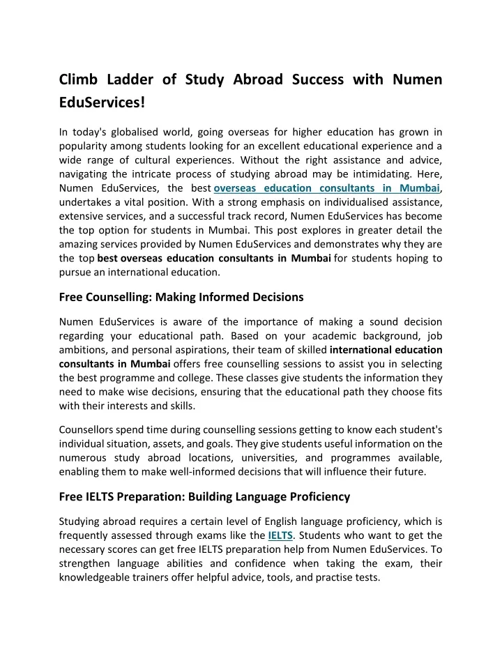 climb ladder of study abroad success with numen