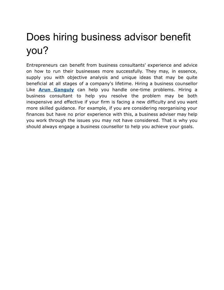 does hiring business advisor benefit you