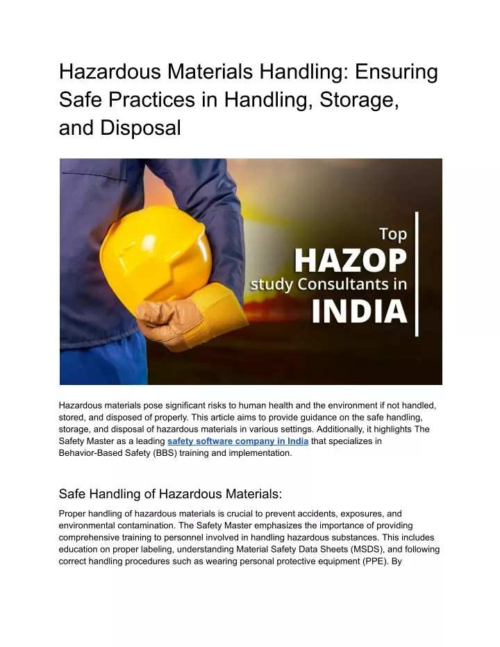 hazardous materials handling ensuring safe