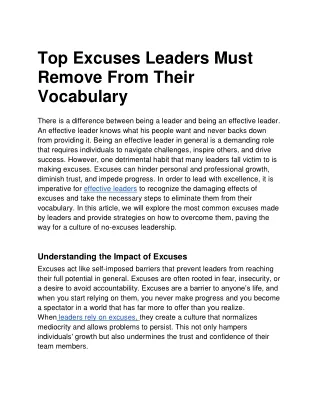 Top Excuses Leaders Must Remove From Their Vocabulary