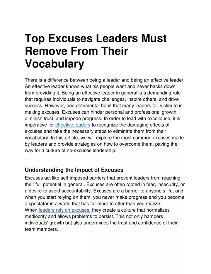 top excuses leaders must remove from their