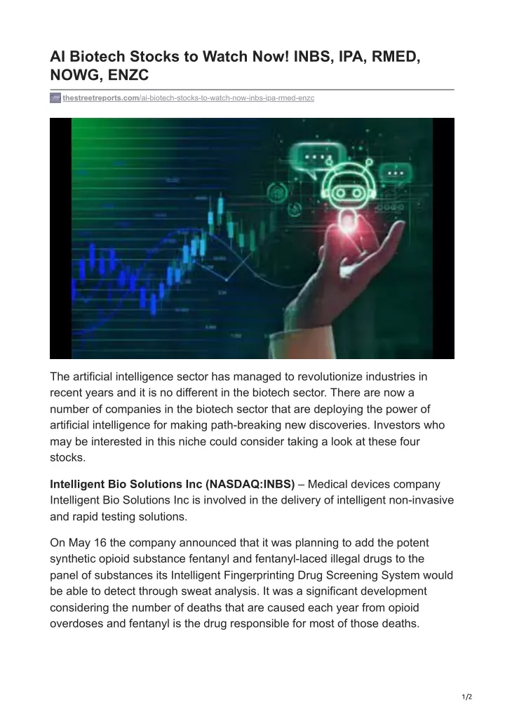 ai biotech stocks to watch now inbs ipa rmed nowg