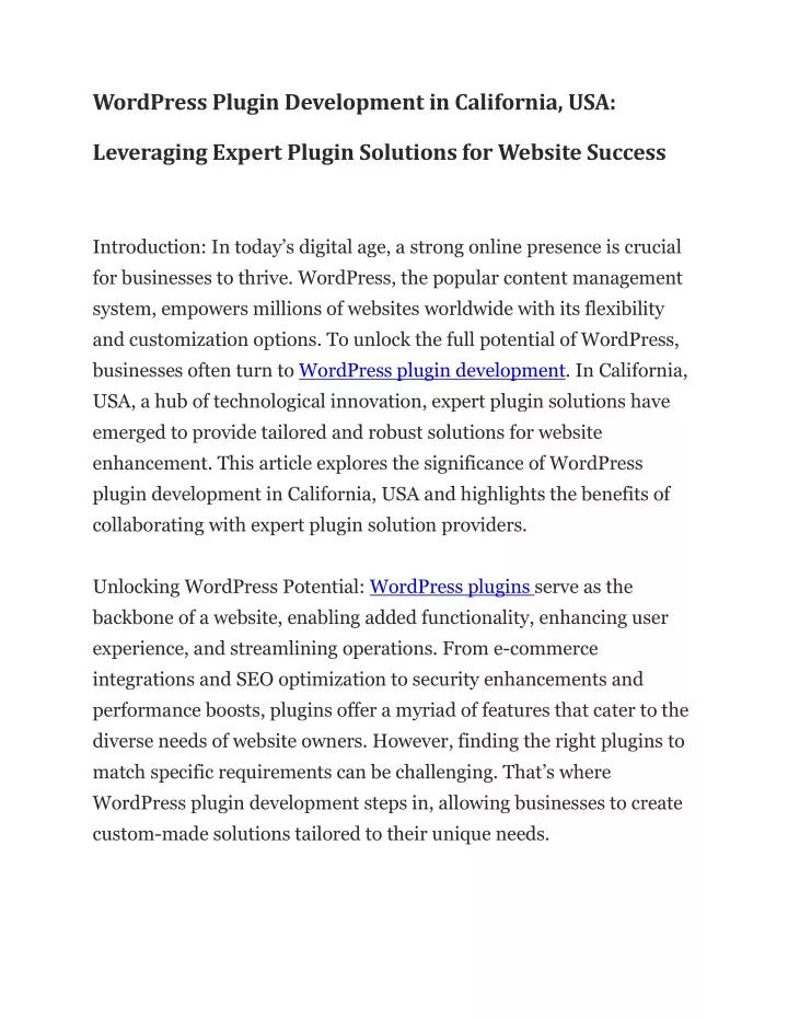 wordpress plugin development in california usa