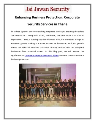 Enhancing Business Protection Corporate Security Services in Thane