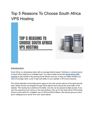 Top 5 Reasons To Choose South Africa VPS Hosting