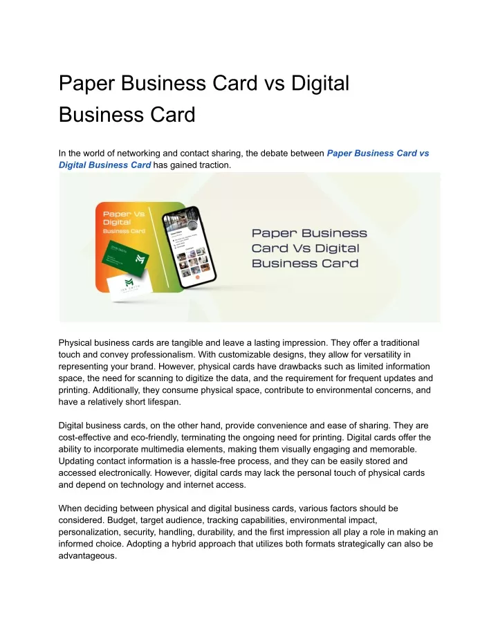 paper business card vs digital business card