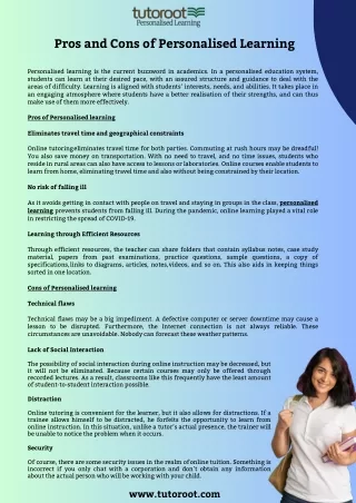pros and cons of personalised learning