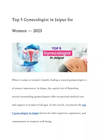 Top 5 Gynecologist in Jaipur for Women — 2023