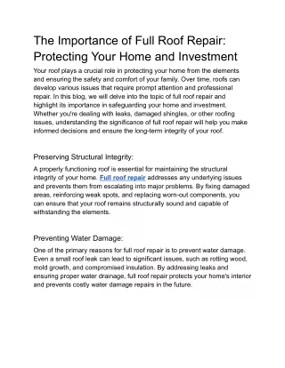 The Importance of Full Roof Repair_ Protecting Your Home and Investment