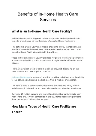 Benefits of In-Home Health Care Services