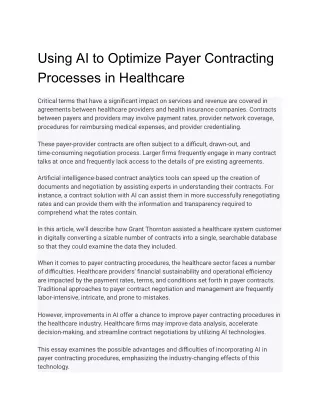 Using AI to Optimize Payer Contracting Processes in Healthcare