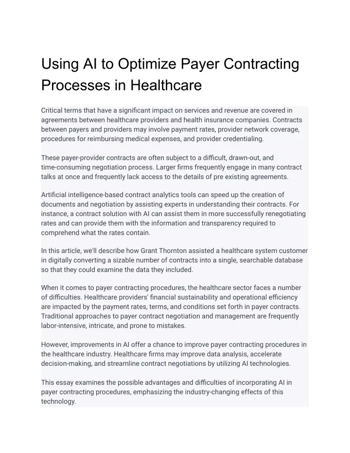 using ai to optimize payer contracting processes