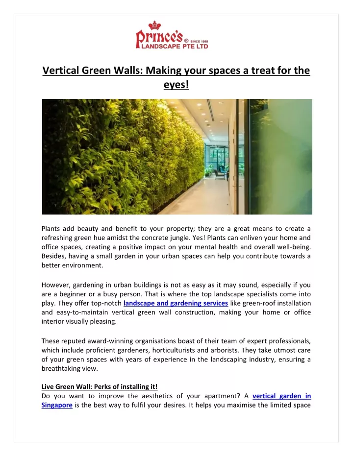 vertical green walls making your spaces a treat