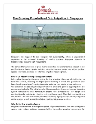 Prince’s Landscape Ptd Ltd - The Growing Popularity of Drip Irrigation in Singapore