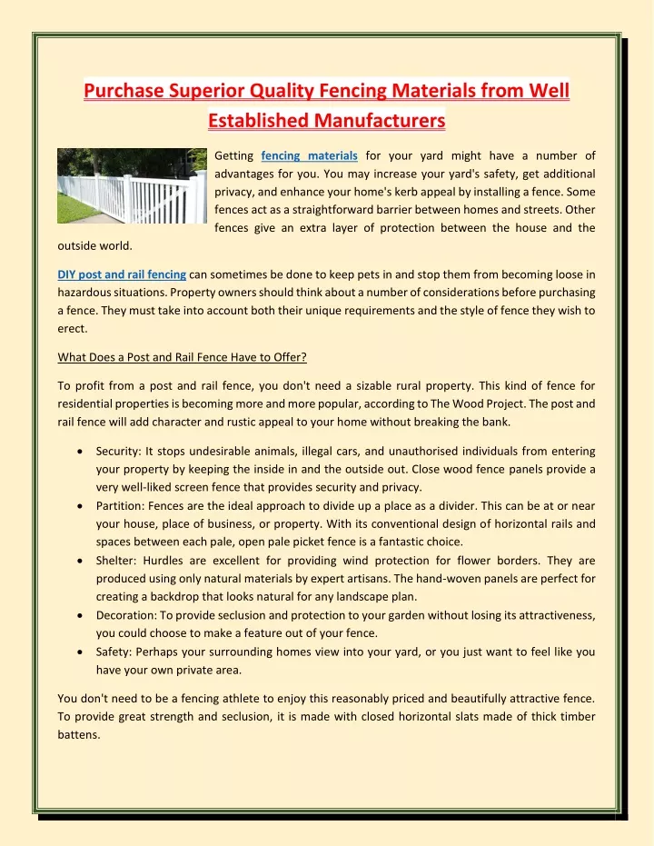 purchase superior quality fencing materials from