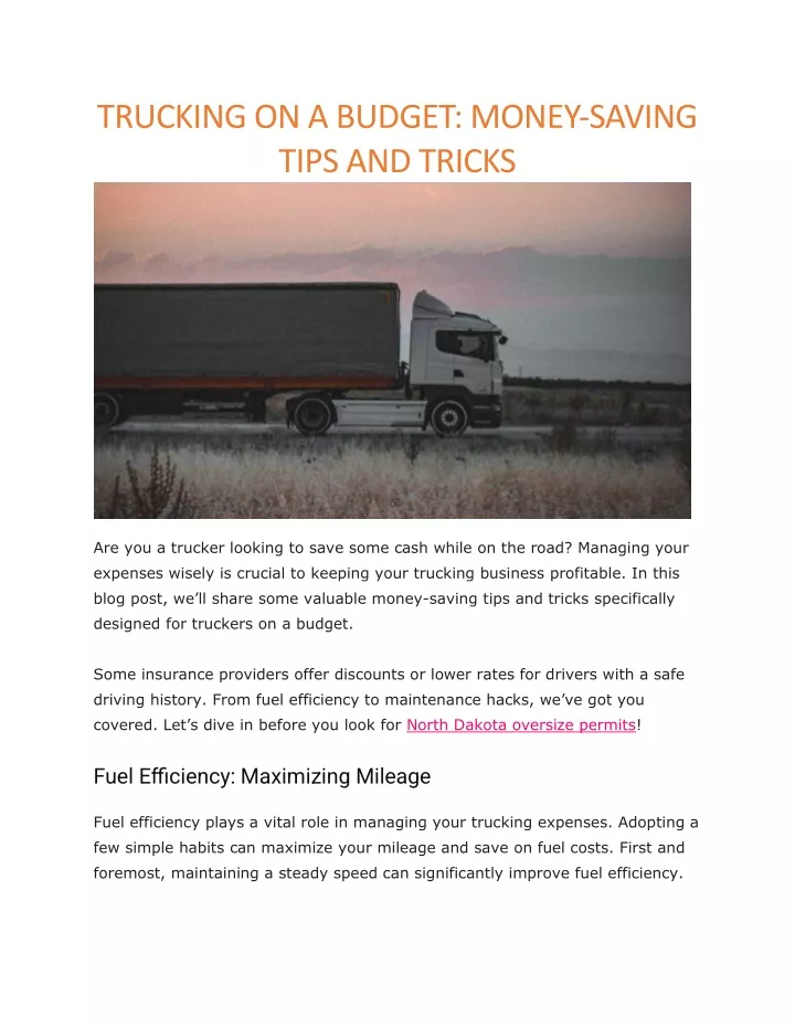 trucking on a budget money saving tips and tricks