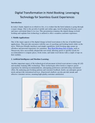 Digital Transformation in Hotel Booking-  Leveraging Technology for Seamless Guest Experiences