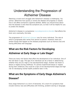 Understanding the Progression of Alzheimer Disease