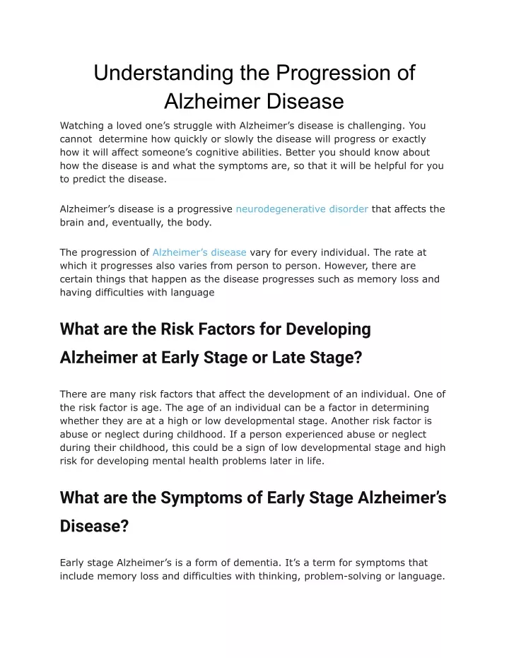 understanding the progression of alzheimer disease