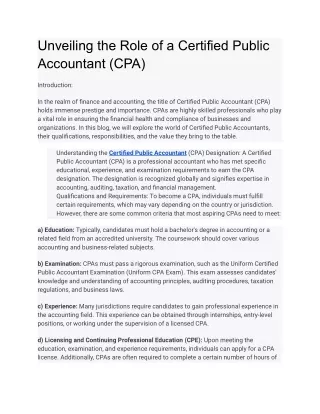 Unveiling the Role of a Certified Public Accountant (CPA)