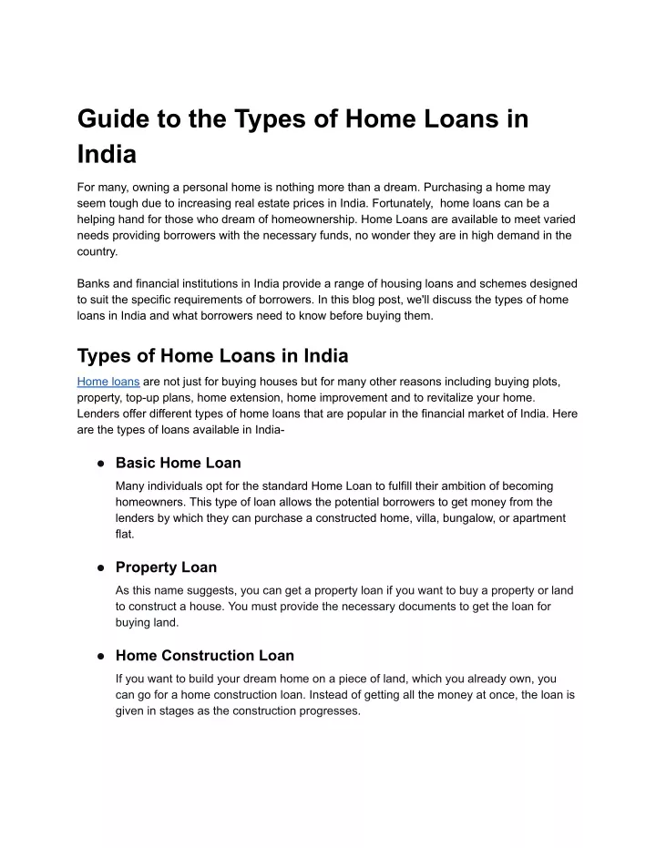 guide to the types of home loans in india