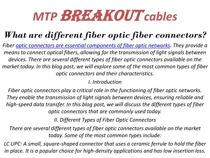 mtp breakout cables