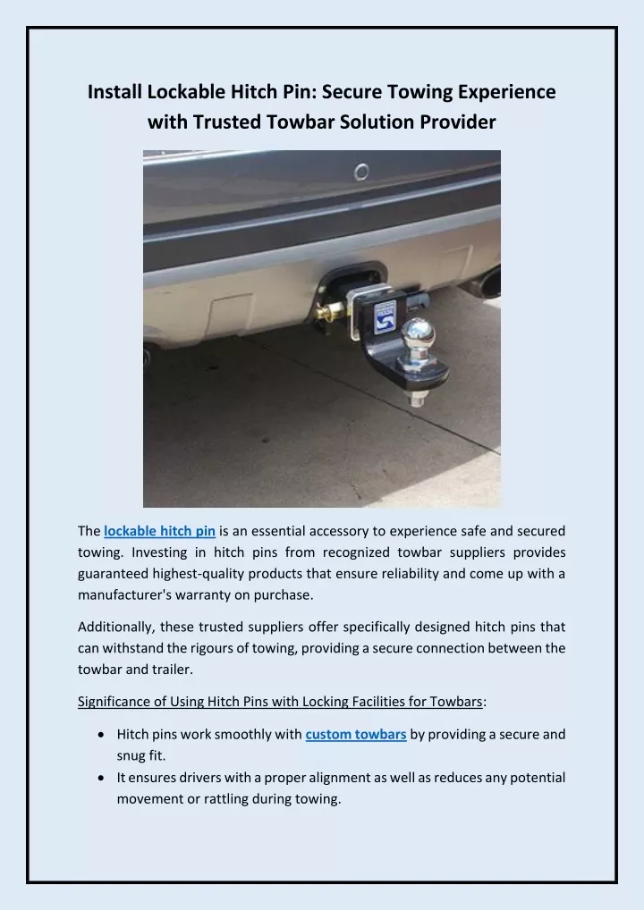 install lockable hitch pin secure towing