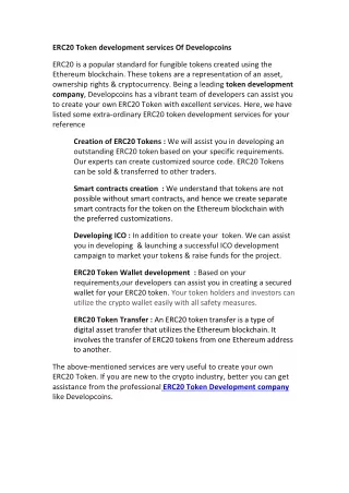 erc20 token development services of developcoins