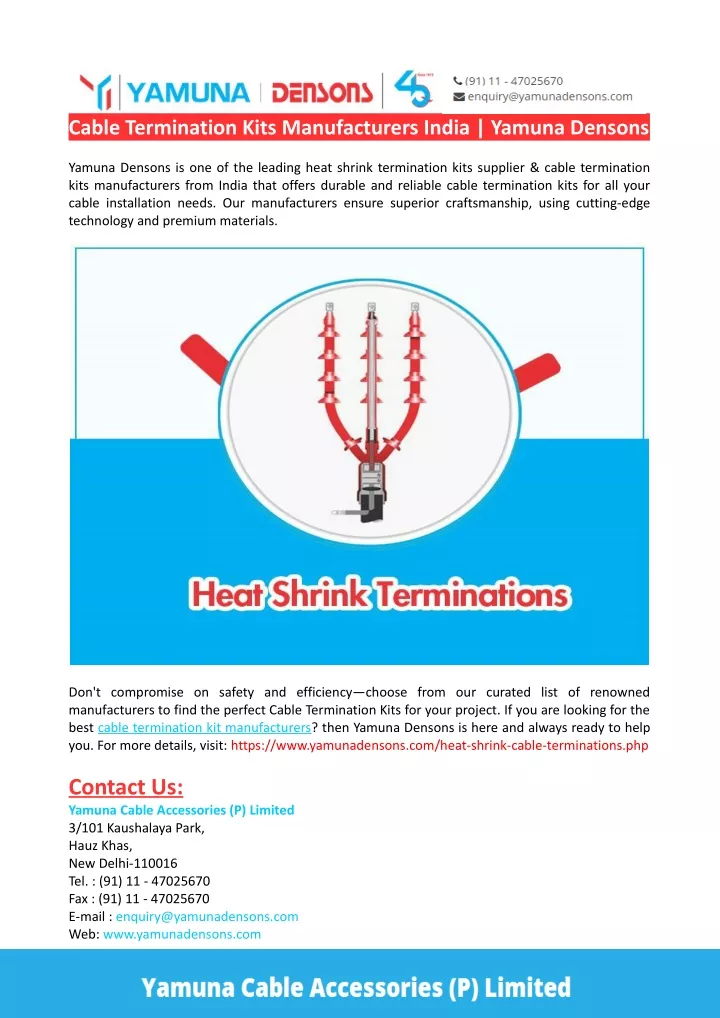 cable termination kits manufacturers india yamuna