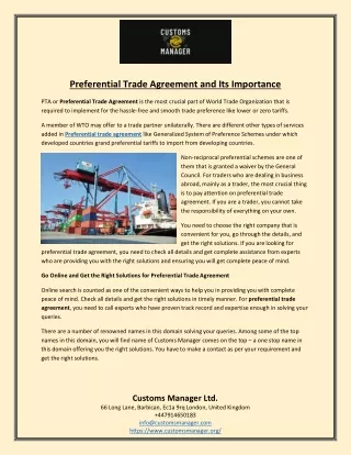 Preferential Trade Agreement and Its Importance