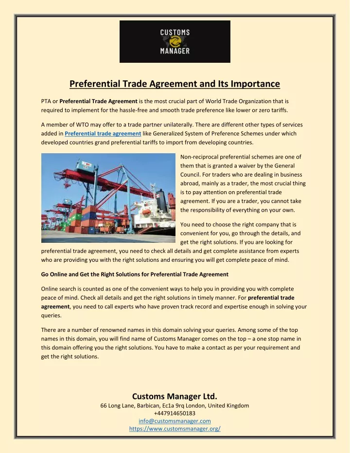 preferential trade agreement and its importance