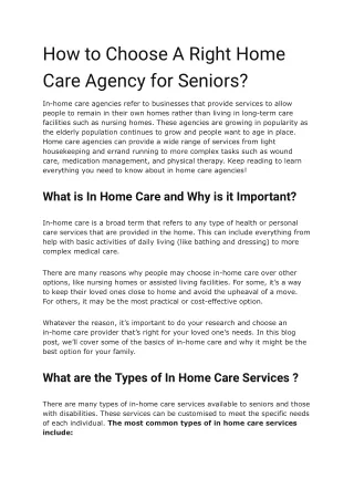How to Choose A Right Home Care Agency for Seniors
