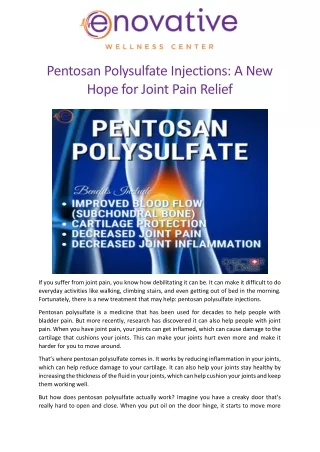 Pentosan Polysulfate Injections A New Hope for Joint Pain Relief