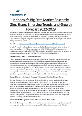 Indonesia's Big Data Market Research Size, Share, Emerging Trends, and Growth Forecast 2022-2029